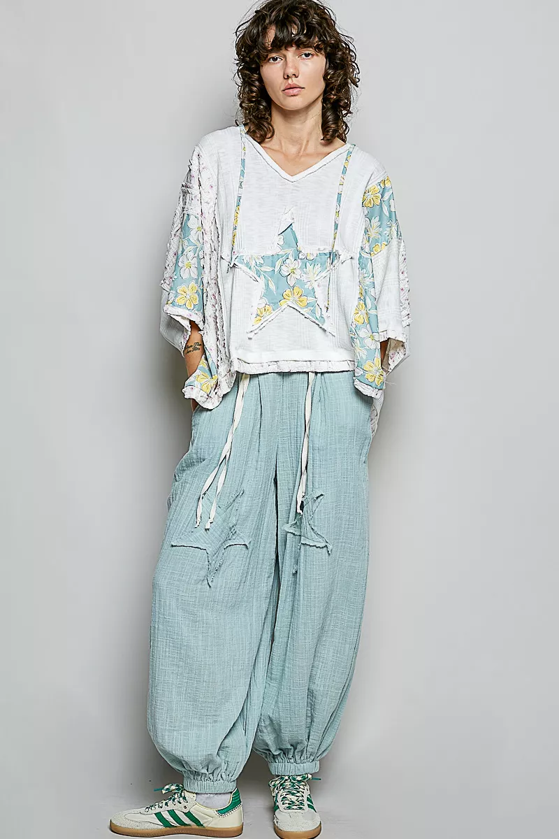 POL Floral Star Patch Hooded Blouse with Lace Contrast Detail - Image 8