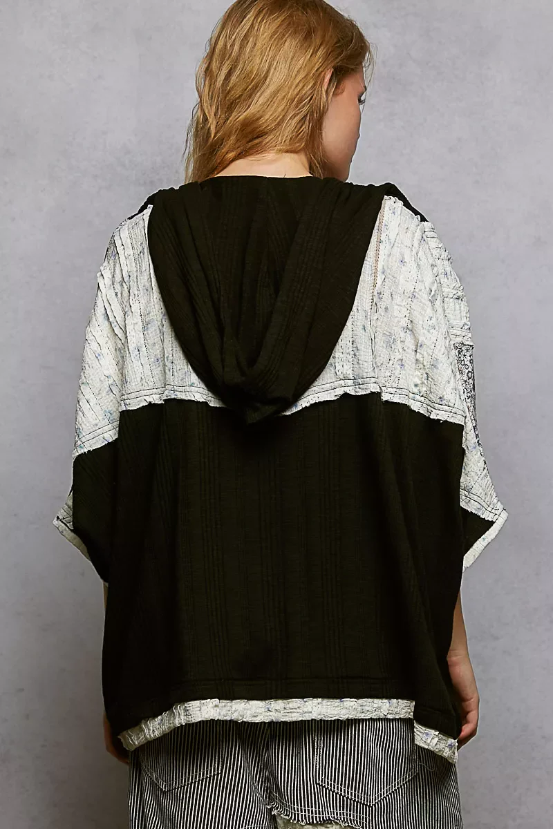 POL Floral Star Patch Hooded Blouse with Lace Contrast Detail - Image 3