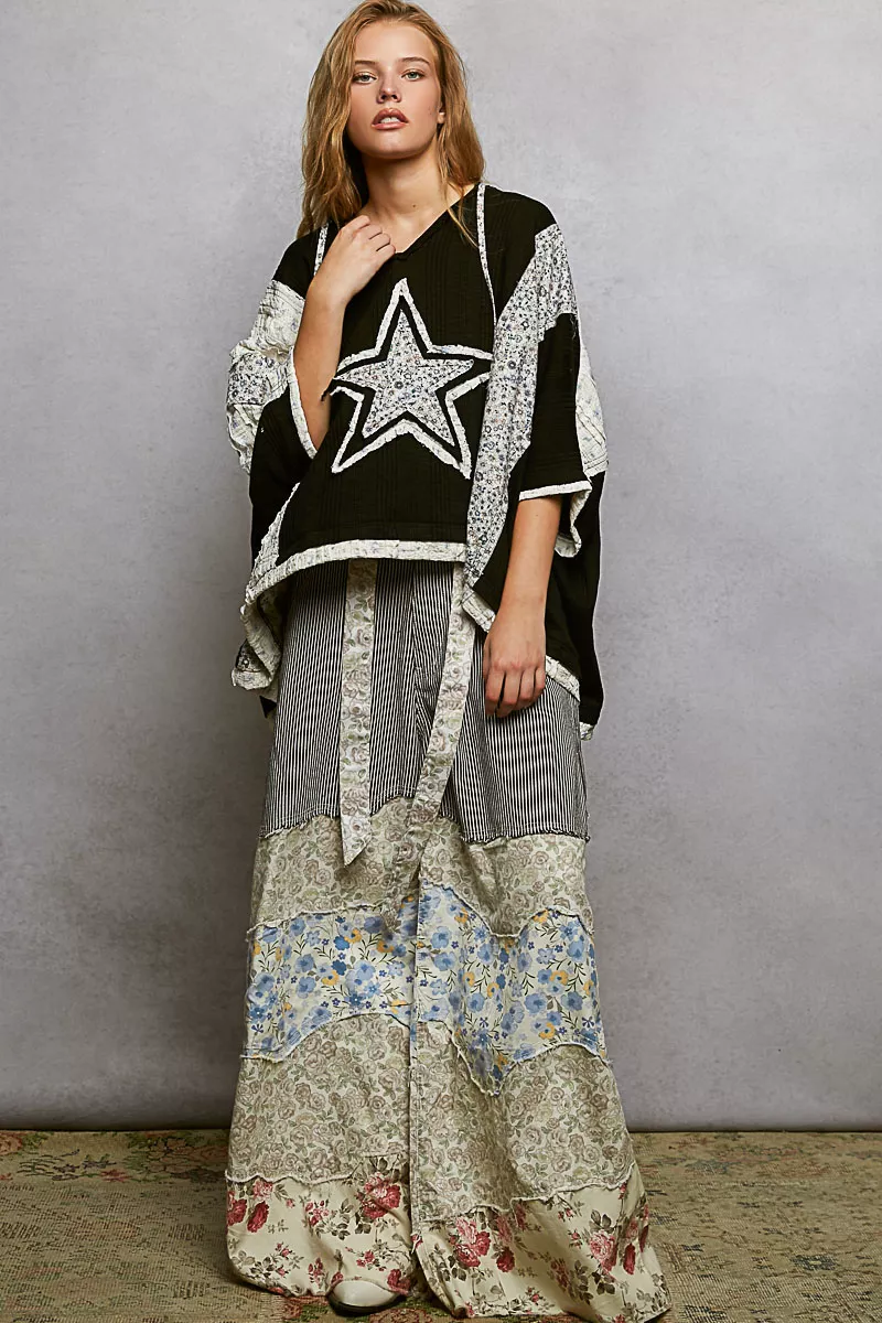 POL Floral Star Patch Hooded Blouse with Lace Contrast Detail - Image 5