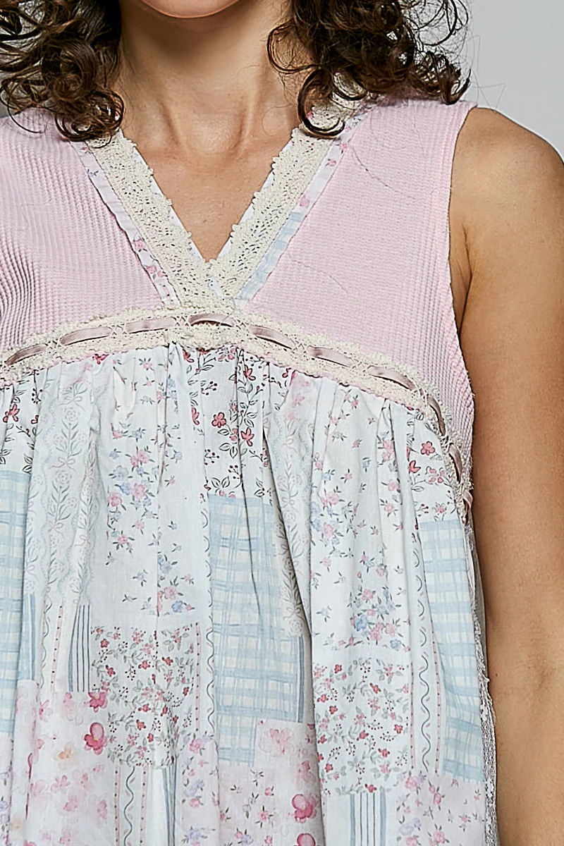 POL Floral V-Neck Sheer Tank with Lace Trim - Image 6