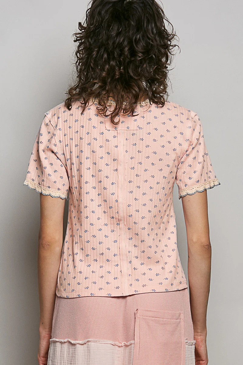 POL Floral V-Neck Short Sleeve Rib T-Shirt - Image 4