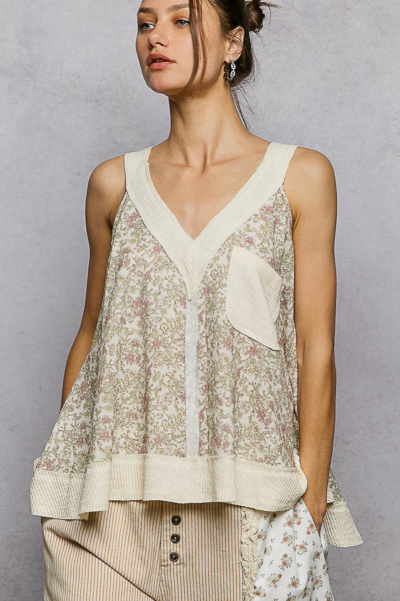 POL Floral V-Neck Tank with Front Pocket - Image 2