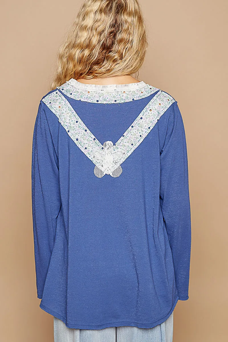 POL Lace Flower Patch Long Sleeve T-Shirt - Image 3