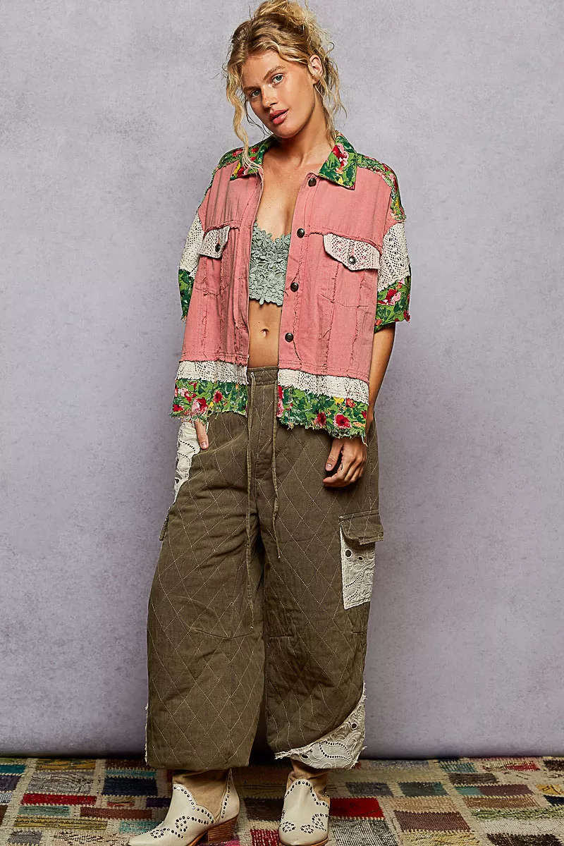POL Lace Patch Floral Half Sleeve Shacket - Image 6