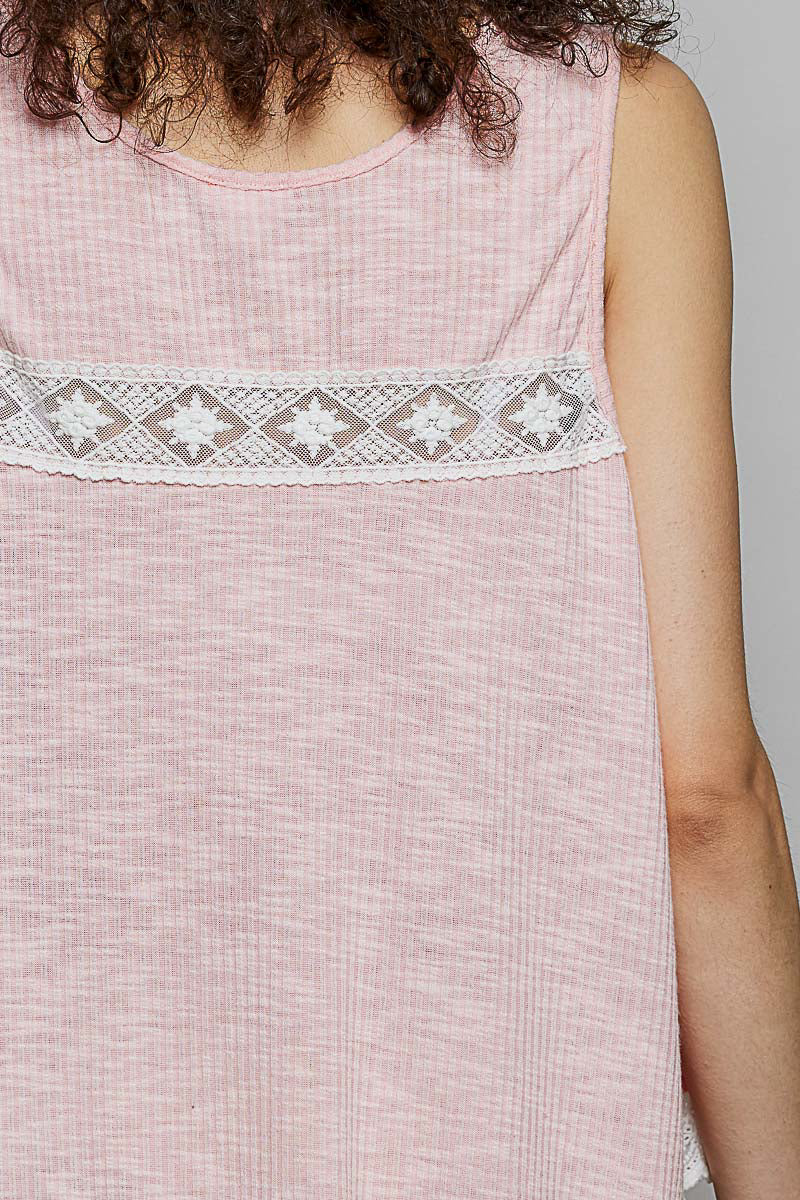POL Lace Trim Ruffle Hem Button Detail Round Neck Sleeveless Top - Image 7