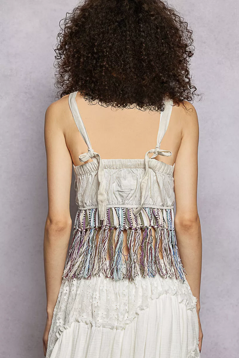 POL Lace-Up Fringe Hem Tank with Lace Detail - Image 4
