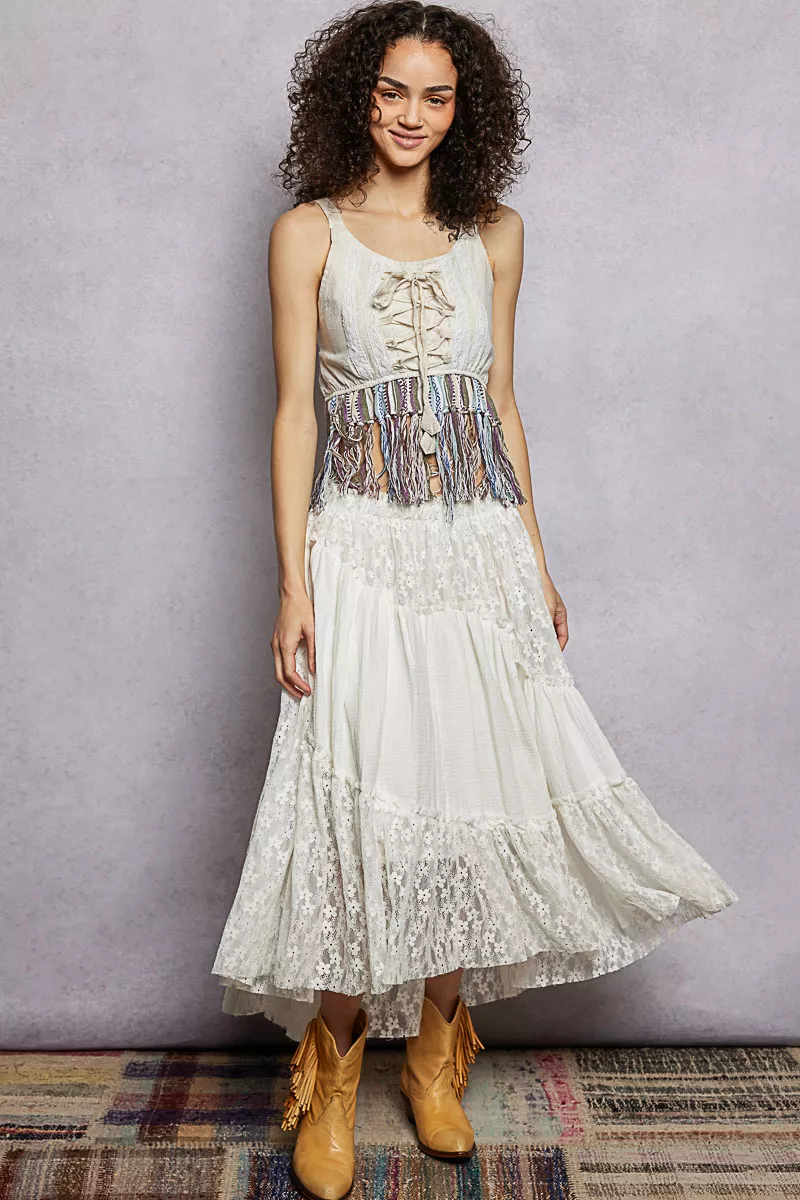 POL Lace-Up Fringe Hem Tank with Lace Detail - Image 5
