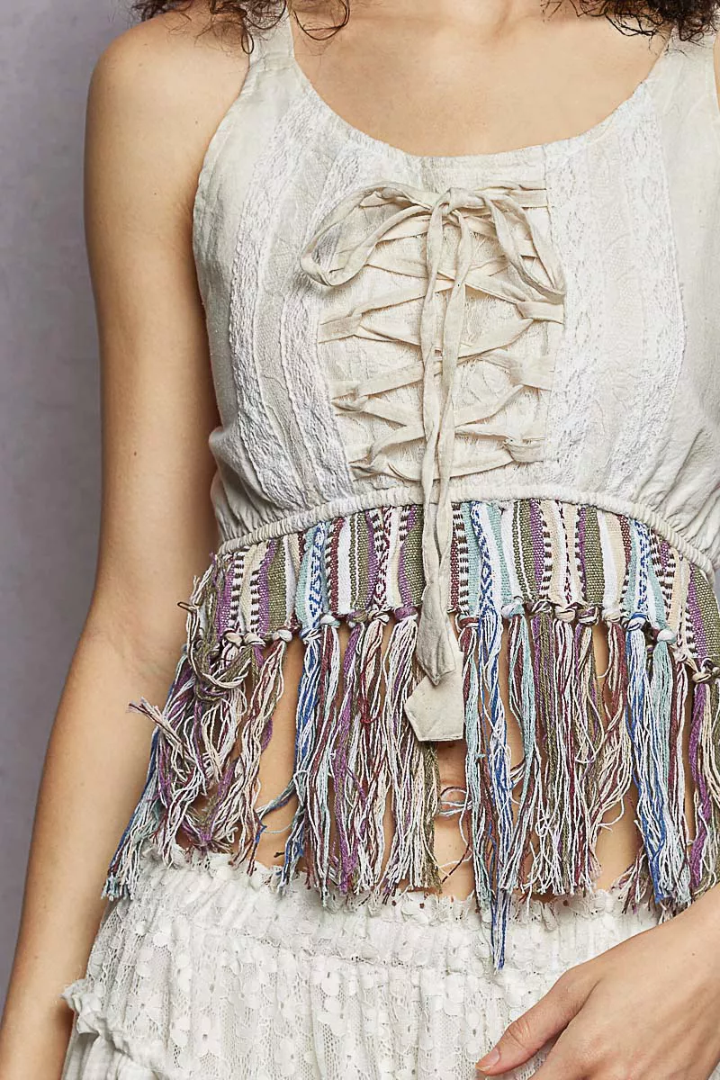 POL Lace-Up Fringe Hem Tank with Lace Detail - Image 6