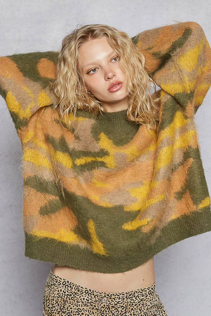 POL Mock Neck Abstract Colorblock Pattern Sweater - Image 4