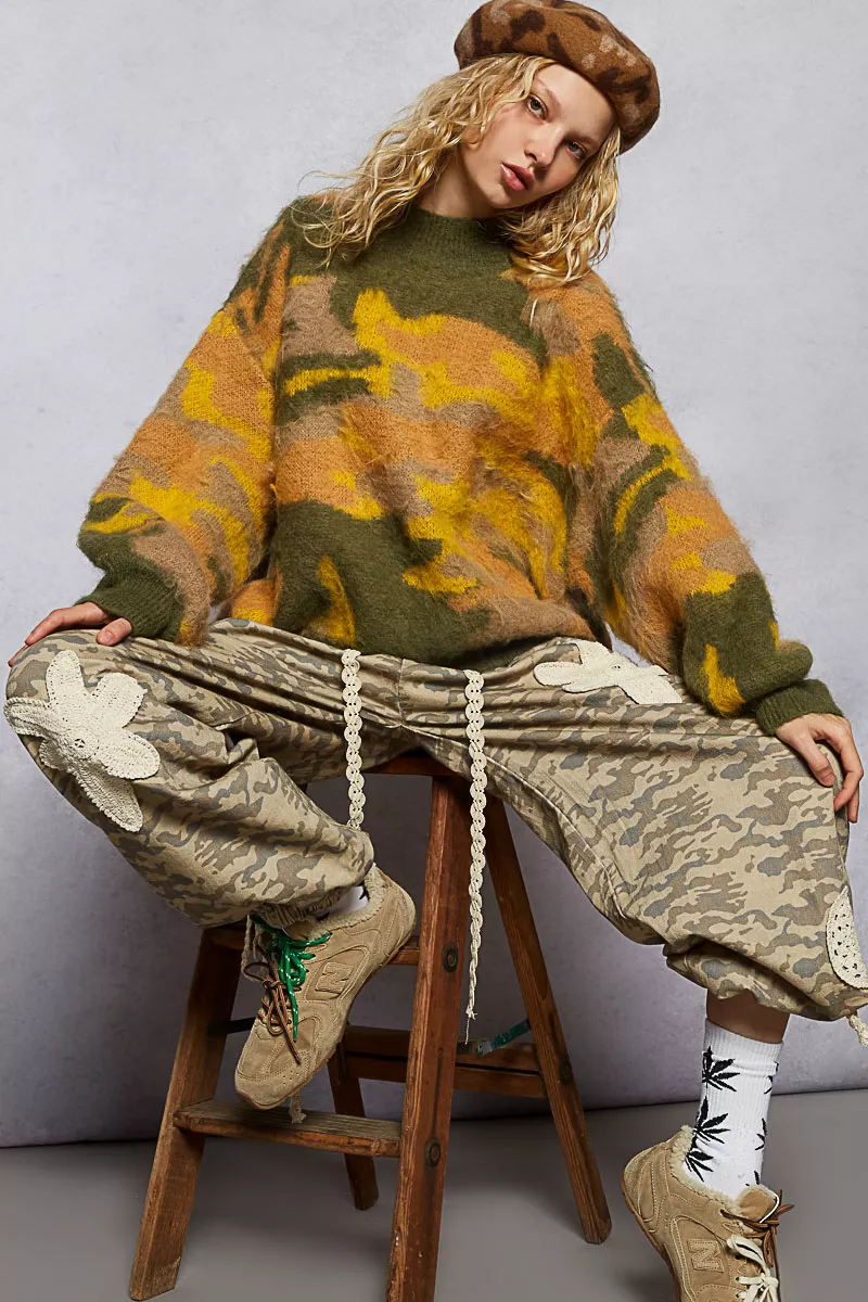 POL Mock Neck Abstract Colorblock Pattern Sweater - Image 8