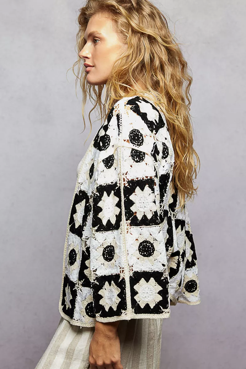POL Open Front Cardigan with Varied Patterns - Image 3