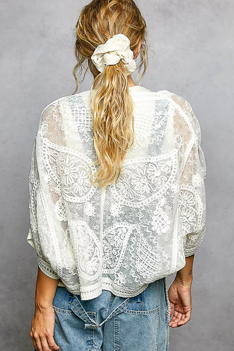 POL Open Front Crochet Cardigan with Floral Embroidery - Image 4
