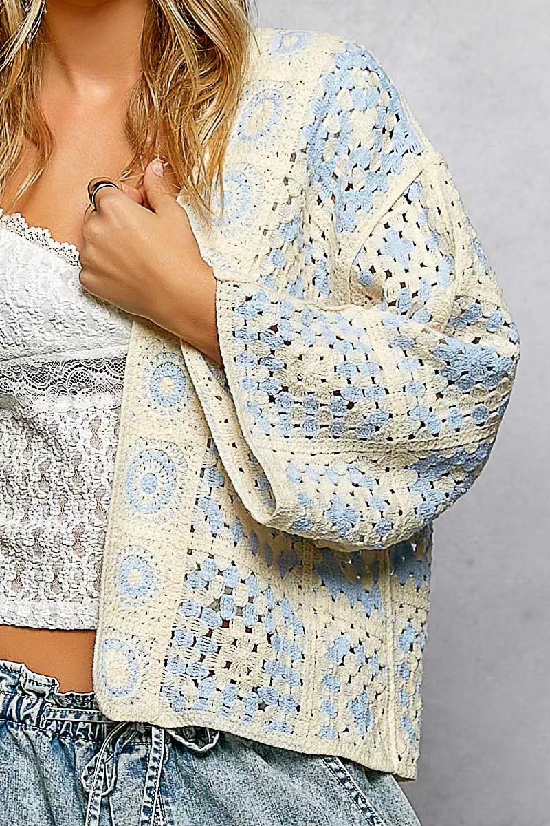 POL Open Front Crochet Cardigan with Granny Square Pattern - Image 6