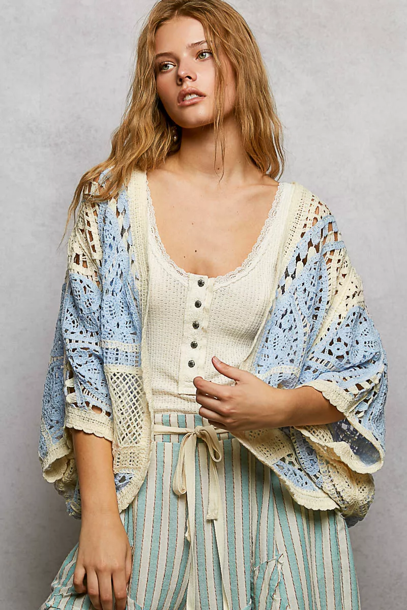 POL Open Front Crochet Cardigan with Scalloped Edge - Image 2