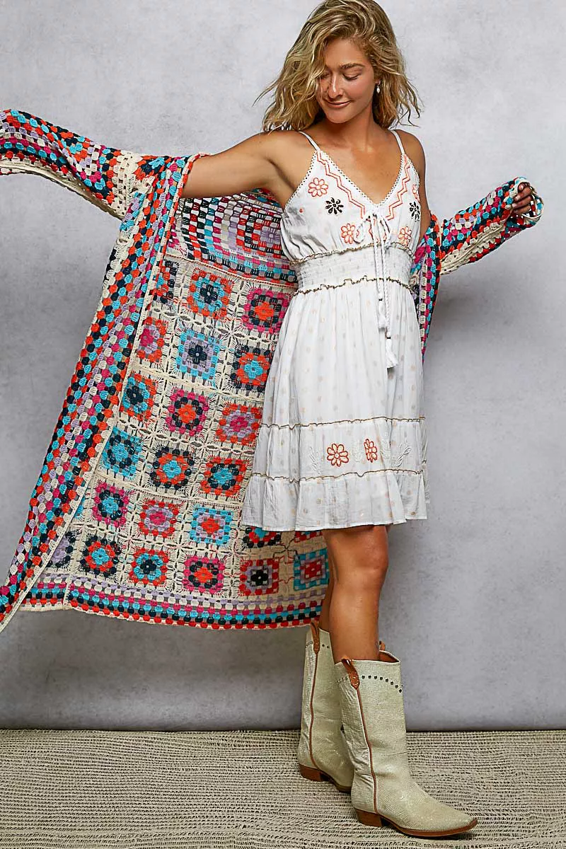 POL Open Front Crochet Cardigan with Weave Knit Patterns - Image 3