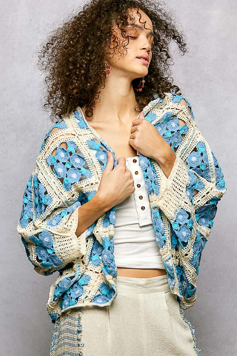 POL Open Front Floral Crochet Cardigan - Image 2