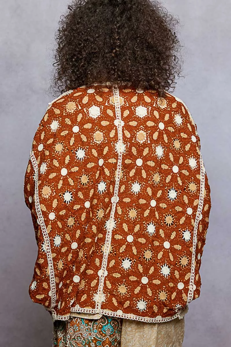 POL Open Front Floral Pattern Crochet Cardigan - Image 4