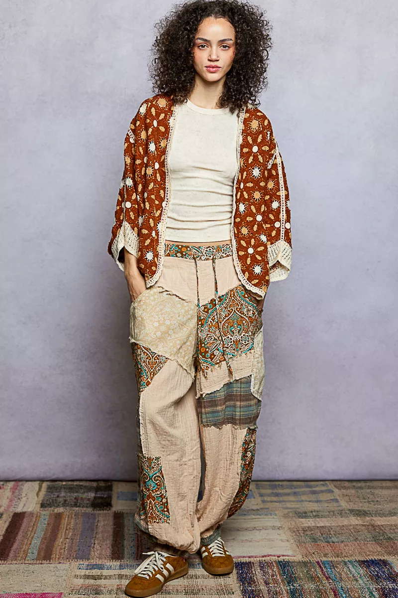 POL Open Front Floral Pattern Crochet Cardigan - Image 5