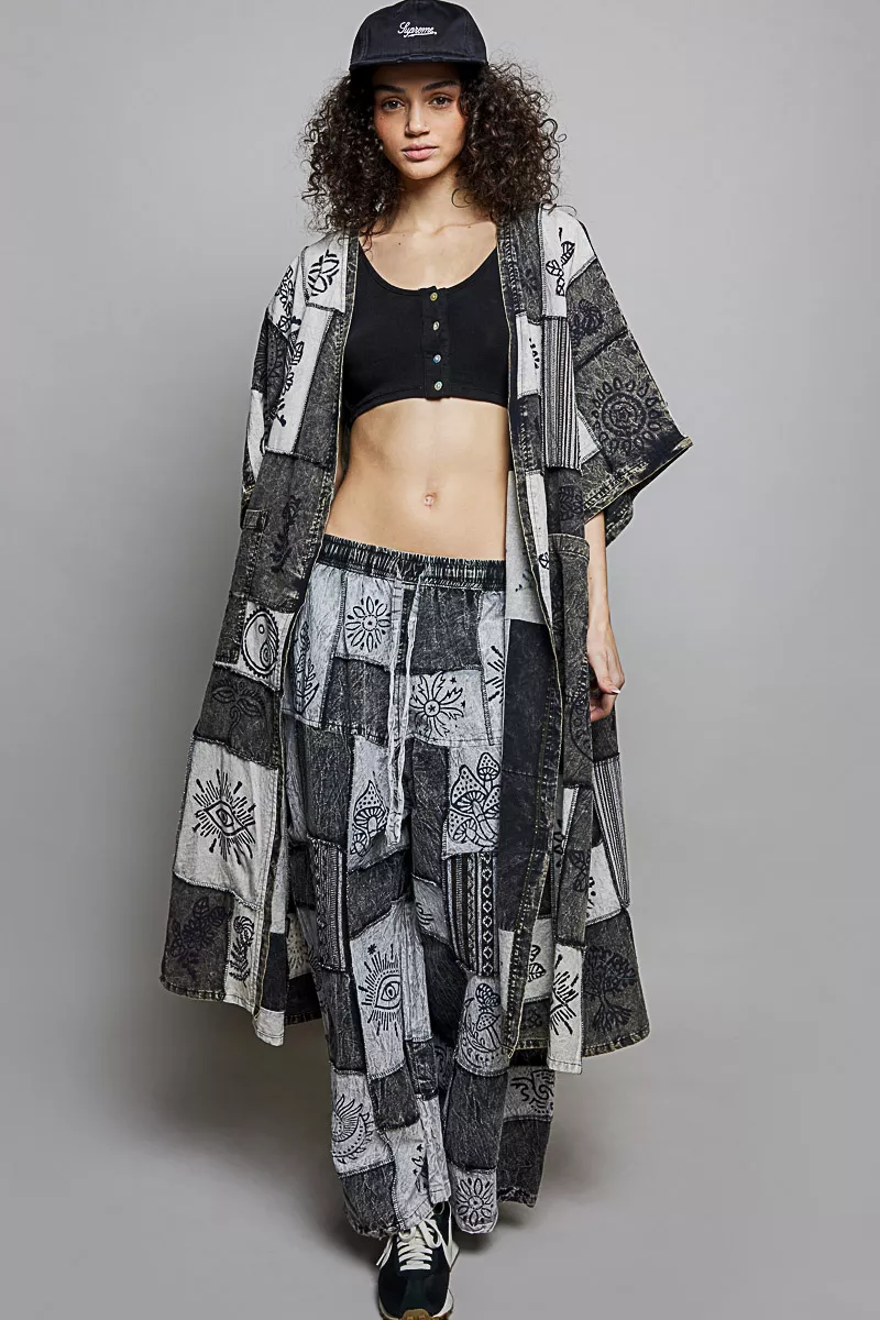 POL Open Front Printed Patchwork Longline Cardigan - Image 2