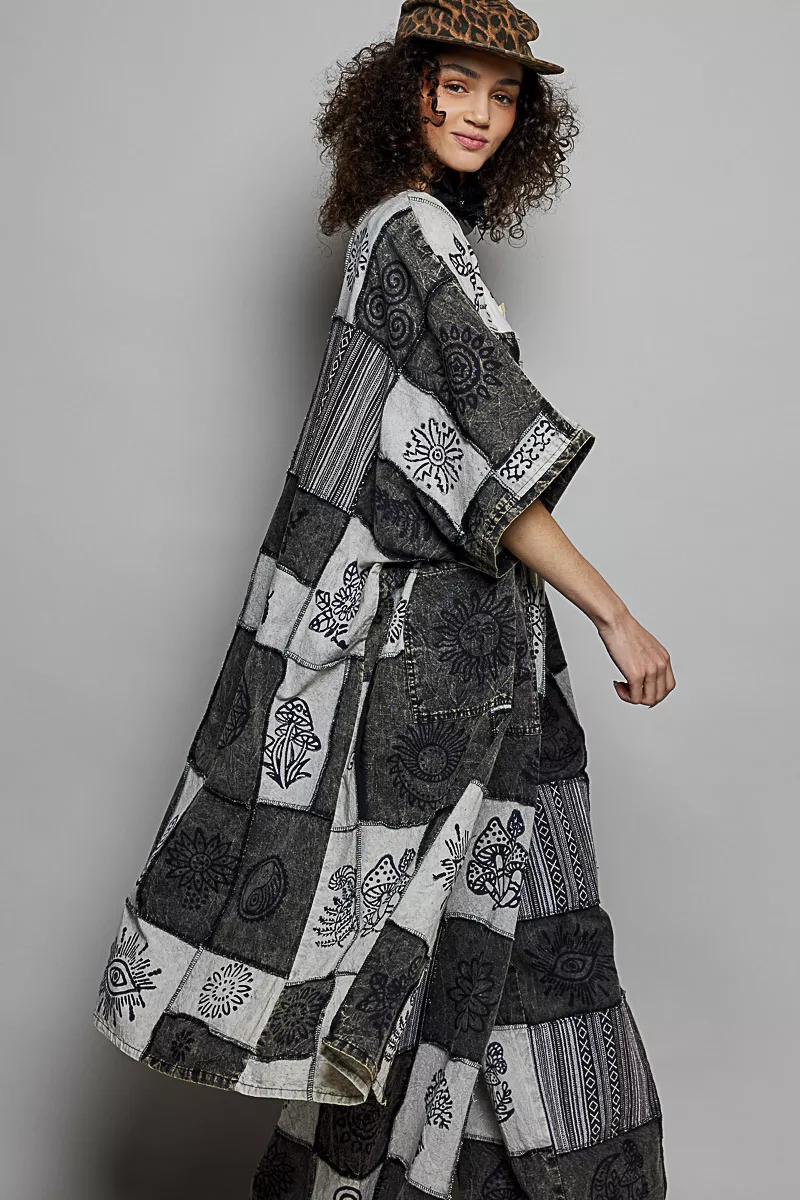 POL Open Front Printed Patchwork Longline Cardigan - Image 5