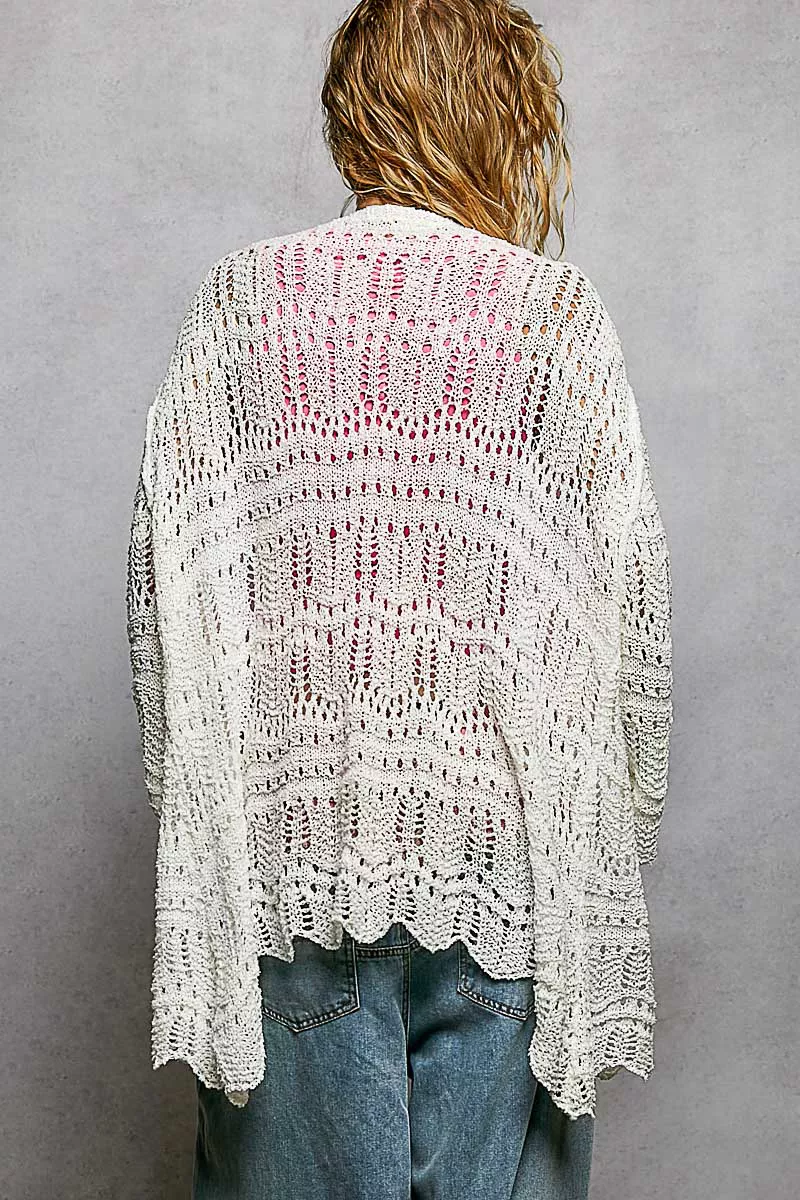 POL Openwork Lightweight Open Front Cardigan with Scalloped Edge - Image 11