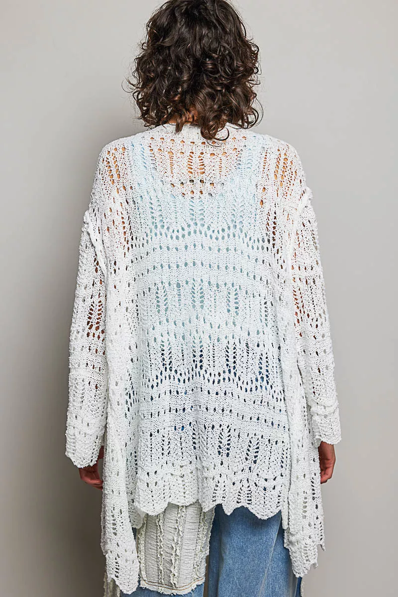 POL Openwork Lightweight Open Front Cardigan with Scalloped Edge - Image 4