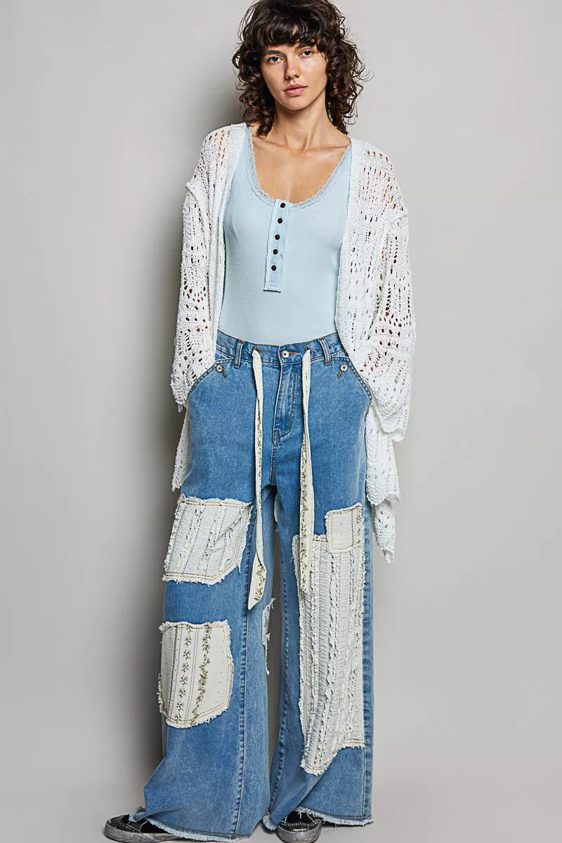 POL Openwork Lightweight Open Front Cardigan with Scalloped Edge - Image 5