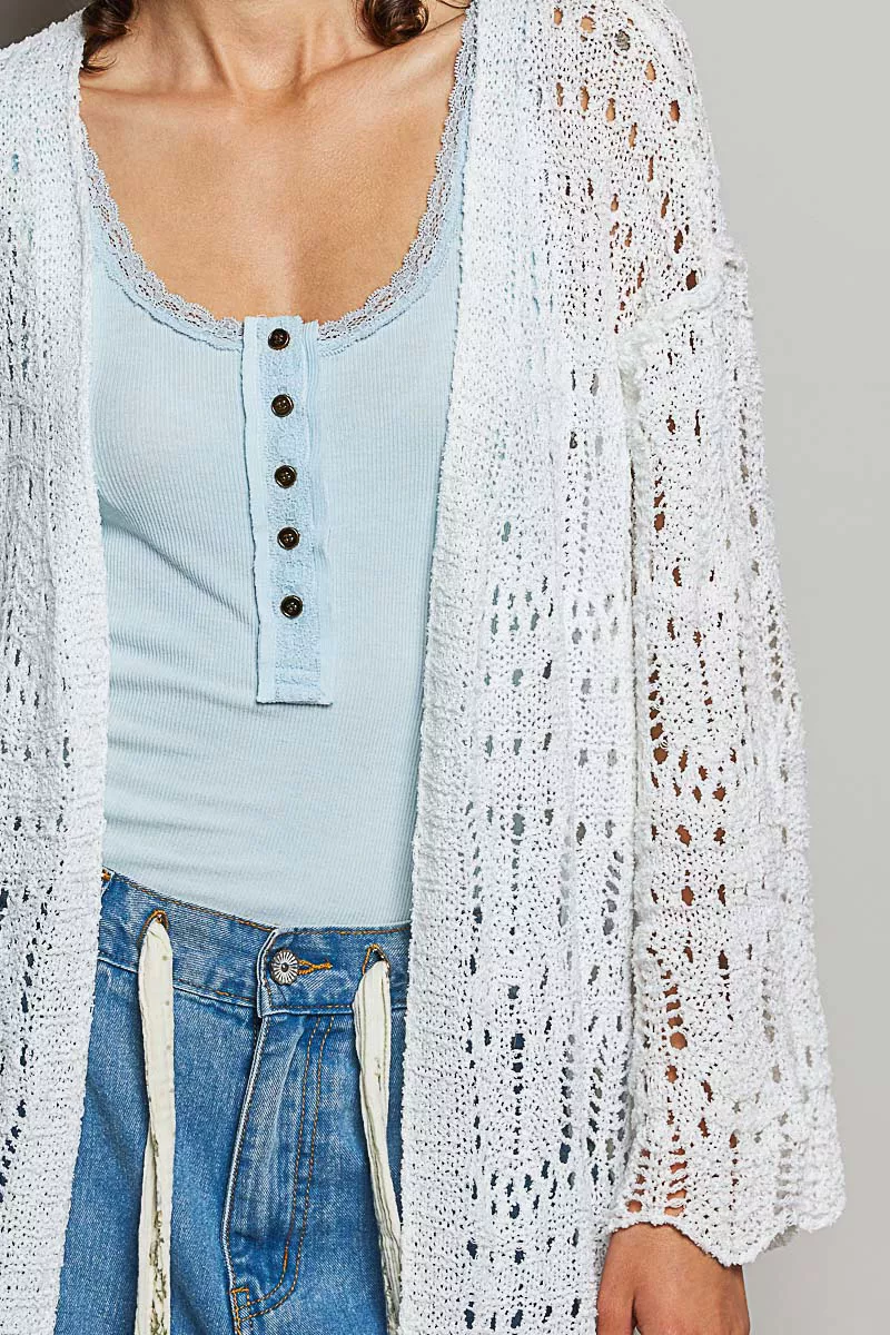 POL Openwork Lightweight Open Front Cardigan with Scalloped Edge - Image 6
