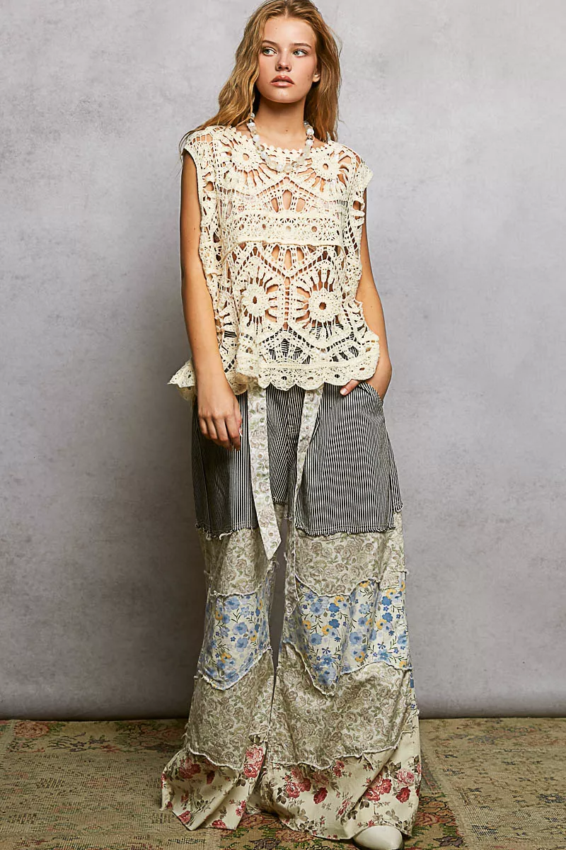 POL Openwork Round Neck Floral Crochet Tank - Image 5