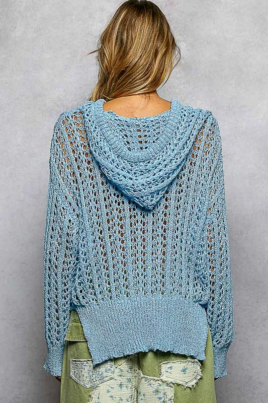 POL Openwork Round Neck High Low Knit Top - Image 3