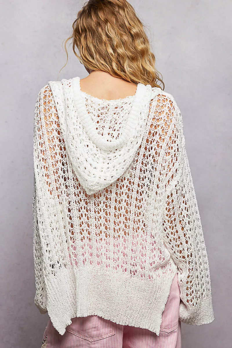 POL Openwork Round Neck High Low Knit Top - Image 4