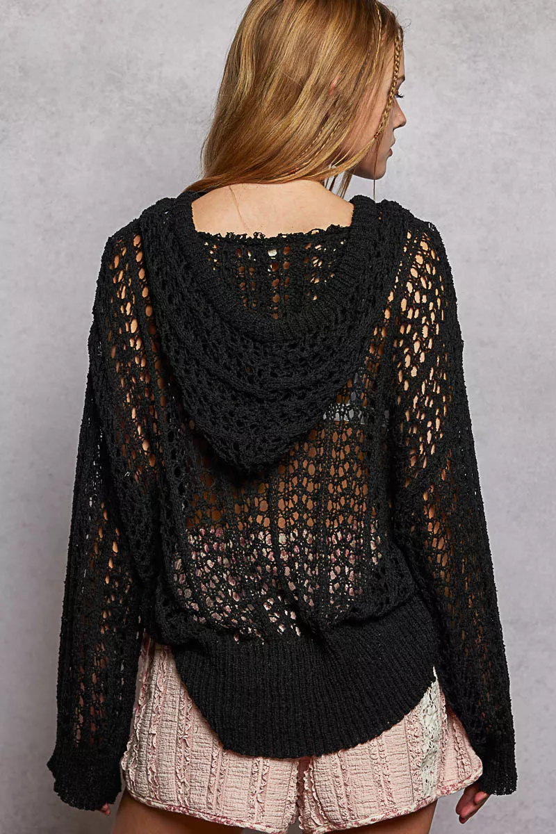POL Openwork Round Neck High Low Knit Top - Image 4