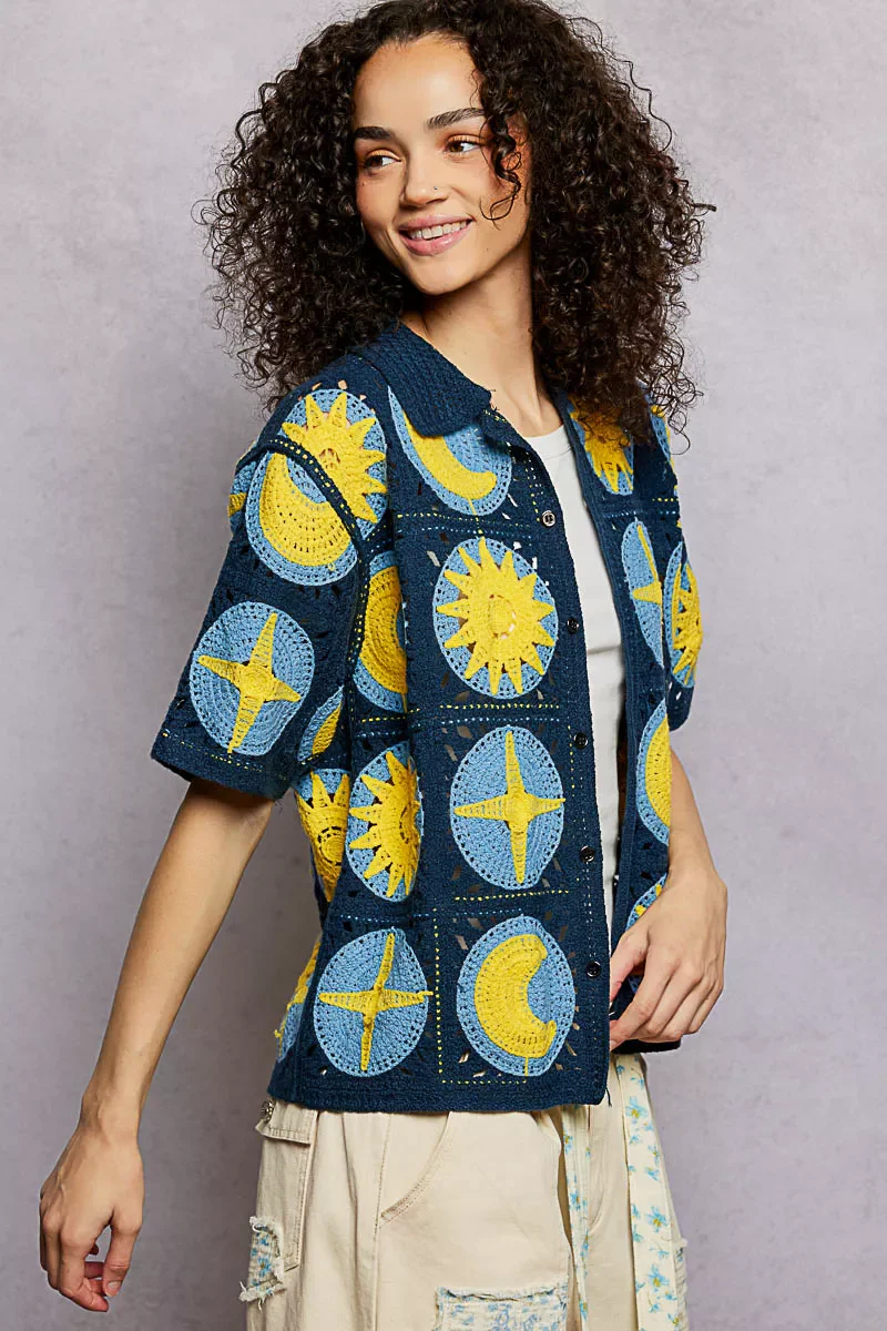 POL Openwork Short Sleeve Crochet Shirt - Image 3