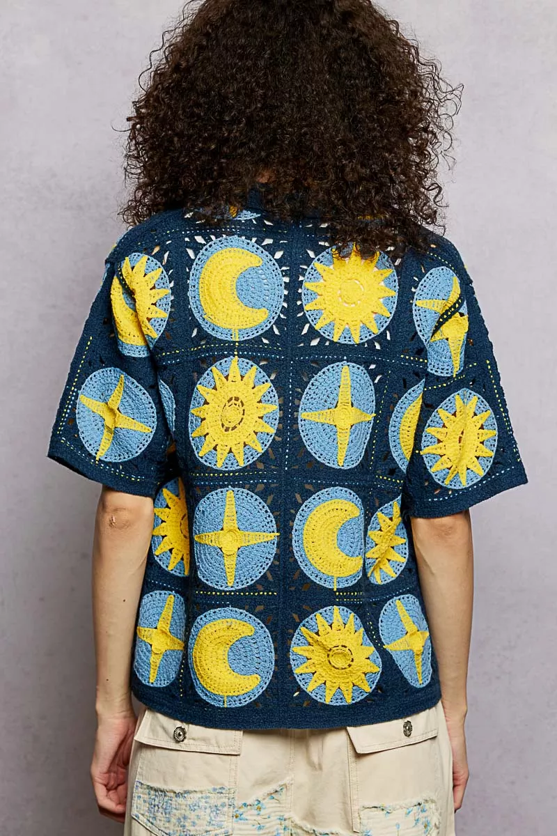 POL Openwork Short Sleeve Crochet Shirt - Image 4