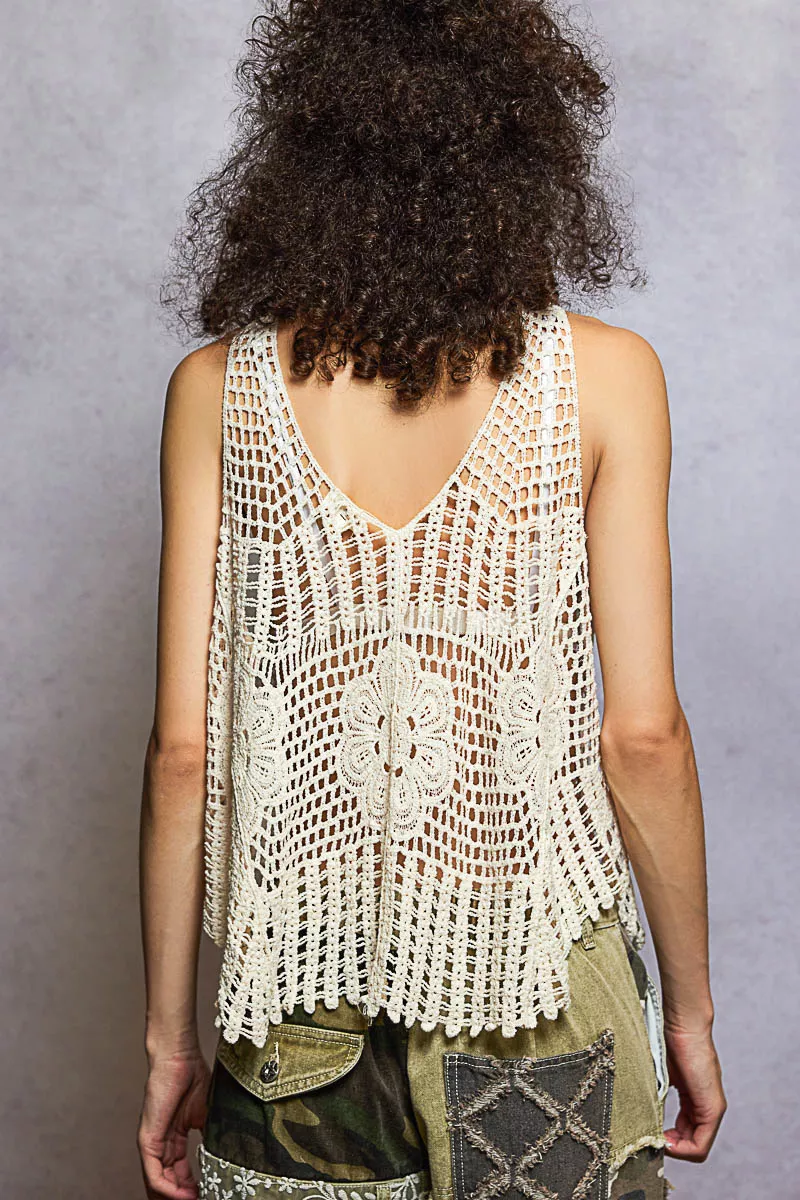 POL Openwork V-Neck Crochet Tank - Image 4