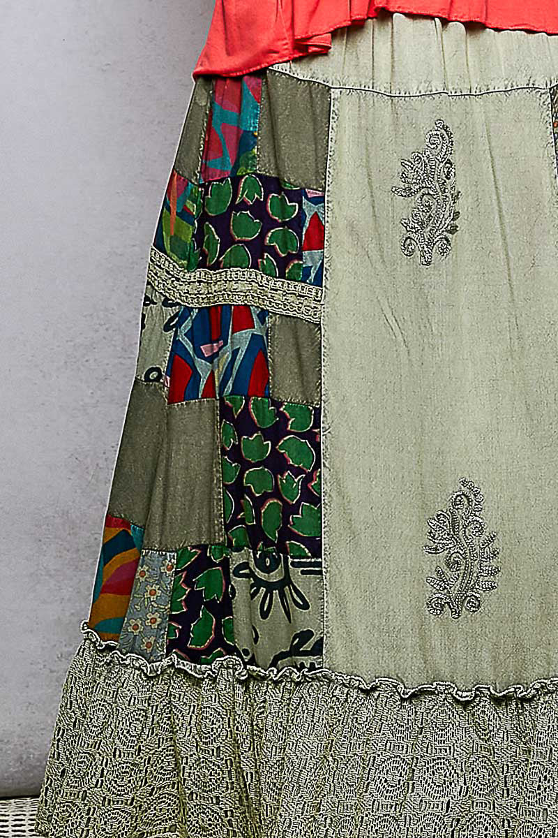POL Printed Patchwork Embroidered Ruffled Skirt - Image 7