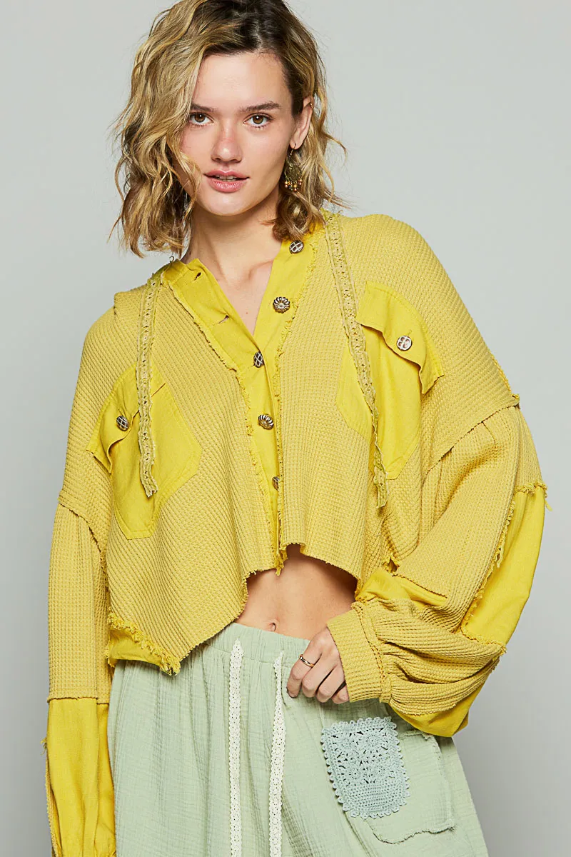 POL Raw Hem Cropped Hooded Jacket