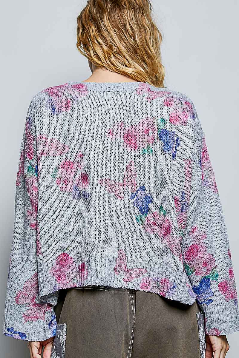 POL Ribbed Butterfly Print Round Neck Knit Top - Image 4