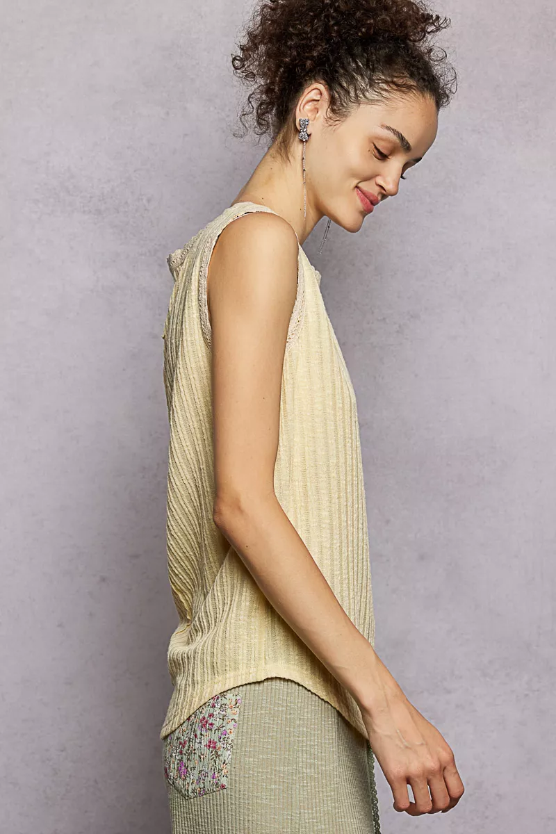 POL Ribbed Round Neck Tank with Lace Trim - Image 3