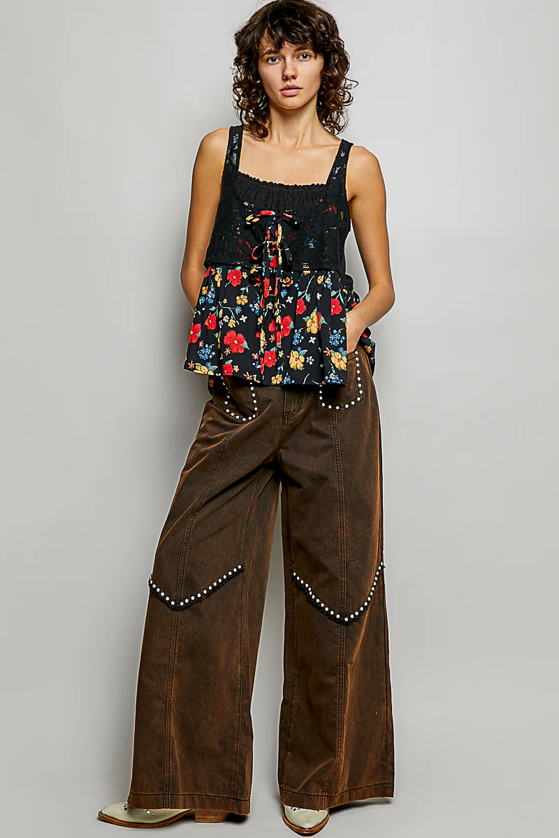 POL Ribbed Sleeveless Top with Lace Bust Floral Woven Patch - Image 5