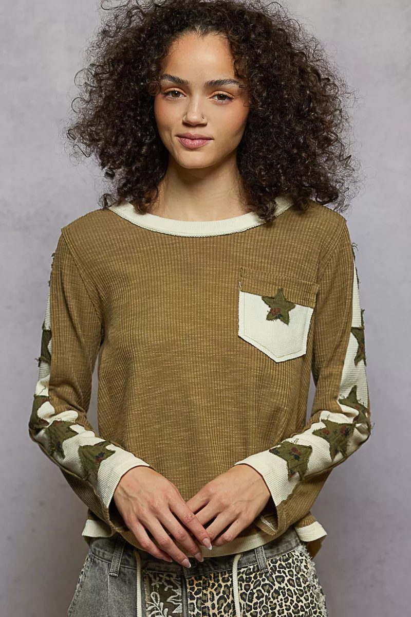 POL Round Neck Long Sleever T-Shirt with Star Patch - Image 2