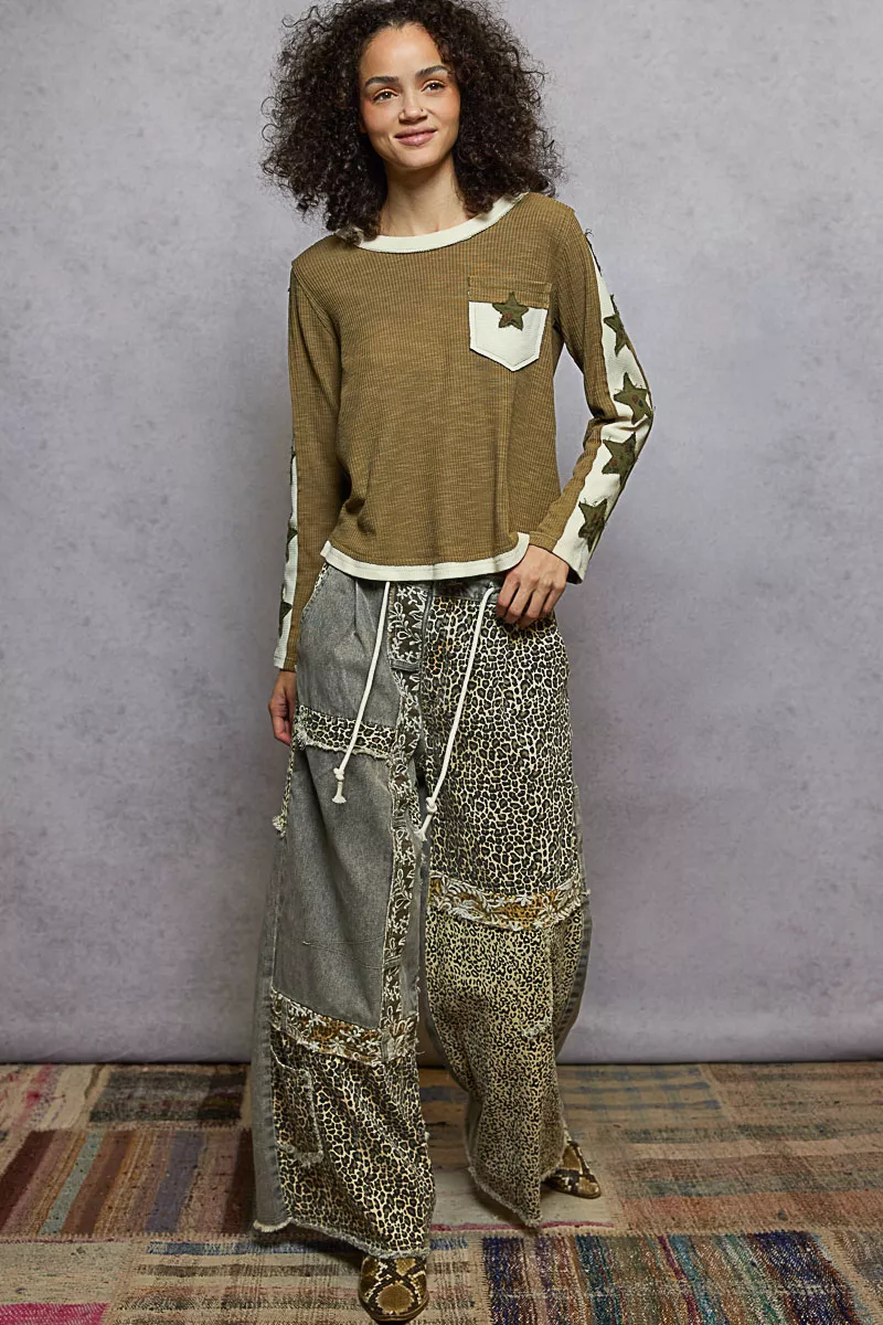 POL Round Neck Long Sleever T-Shirt with Star Patch - Image 5