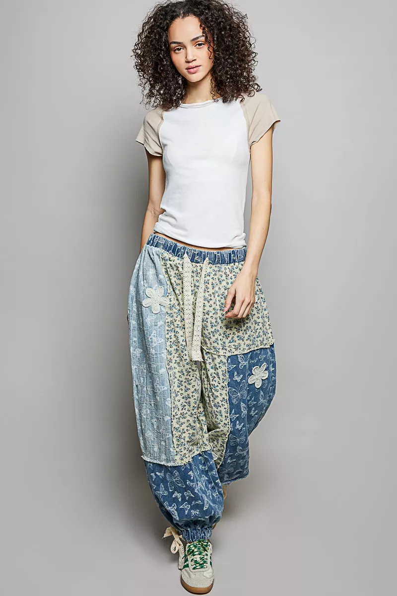 POL Round Neck Outseam Detail T-Shirt with Contrast Color Sleeves - Image 5
