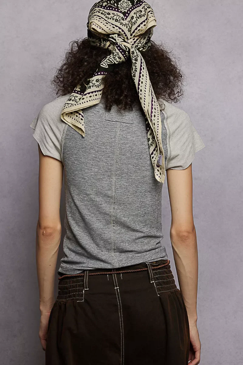 POL Round Neck Outseam Detail T-Shirt with Contrast Color Sleeves - Image 5