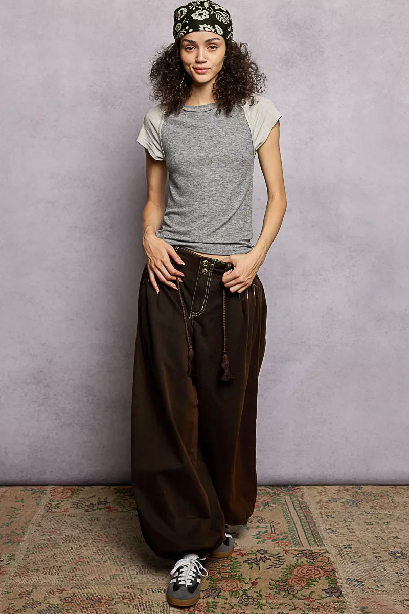 POL Round Neck Outseam Detail T-Shirt with Contrast Color Sleeves - Image 6