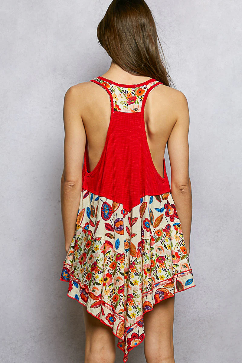 POL Round Neck Ribbed Tank with Woven Print Patch - Image 4