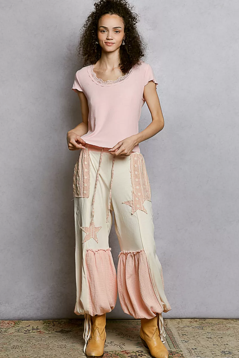 POL Round Neck Short Sleeve Crop T-Shirt with Lace Trim - Image 5