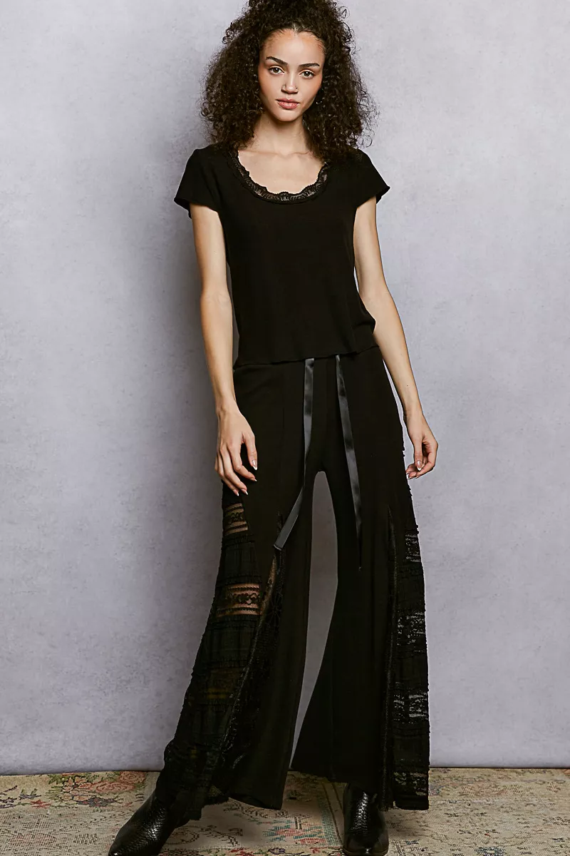 POL Round Neck Short Sleeve Crop T-Shirt with Lace Trim - Image 5