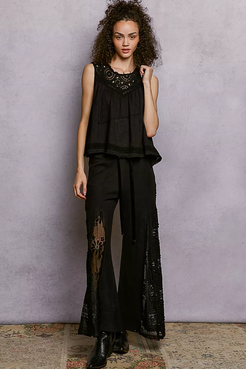 POL Round Neck Sleeveless Top with Crochet Contrast - Image 5