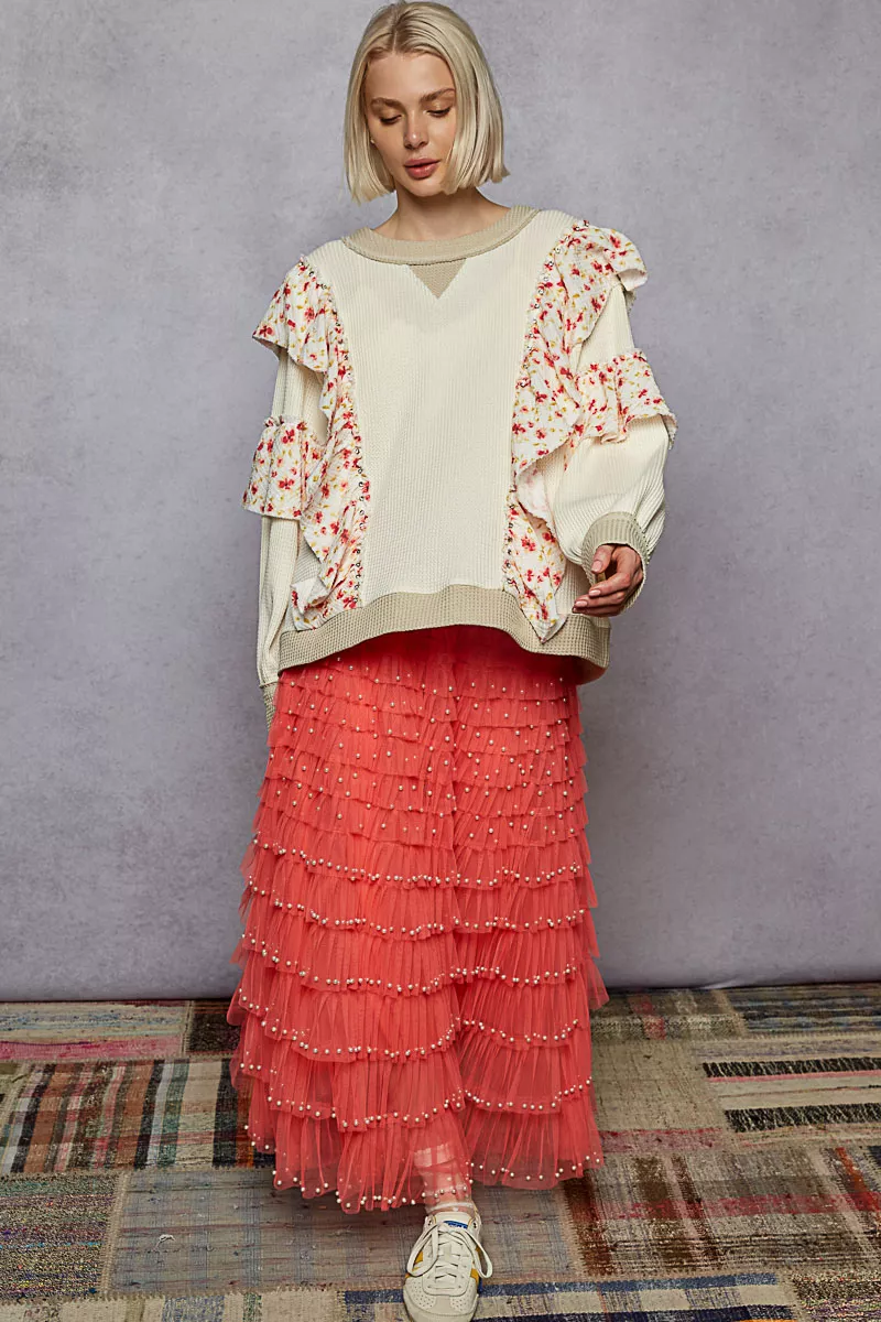 POL Round Neck Sweater with Floral Ruffle Detail - Image 5